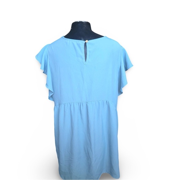 Ces Femme Women's Blue Short Sleeve Ruffle Tunic Size Large - Picture 2 of 8